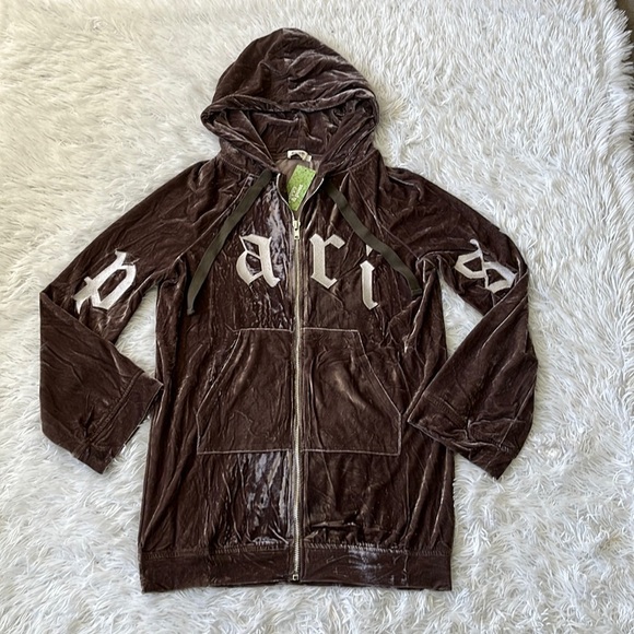 Essue Women’s Paris full zip  Hooded Toffee Velvet Jacket Brow /Cream Medium - Picture 2 of 13